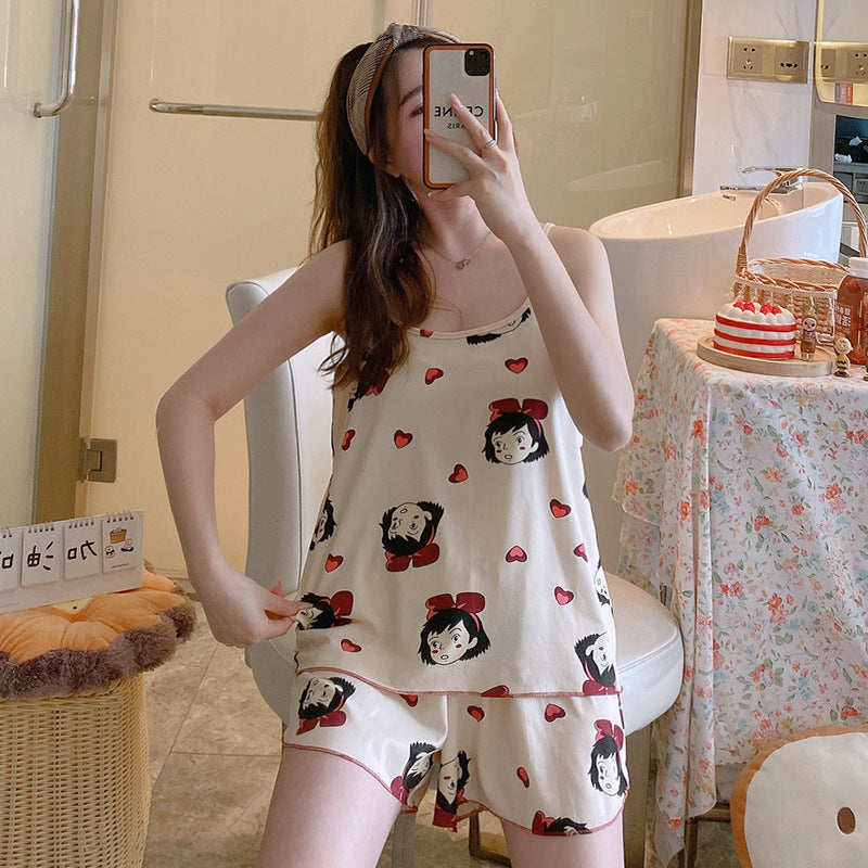 女士時尚簡約吊帶家居服睡衣兩件套 - Image 14