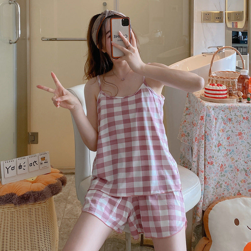 女士時尚簡約吊帶家居服睡衣兩件套 - Image 6