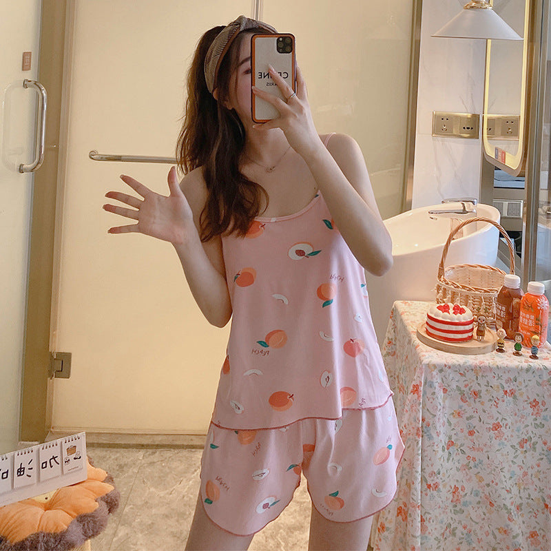 女士時尚簡約吊帶家居服睡衣兩件套 - Image 4