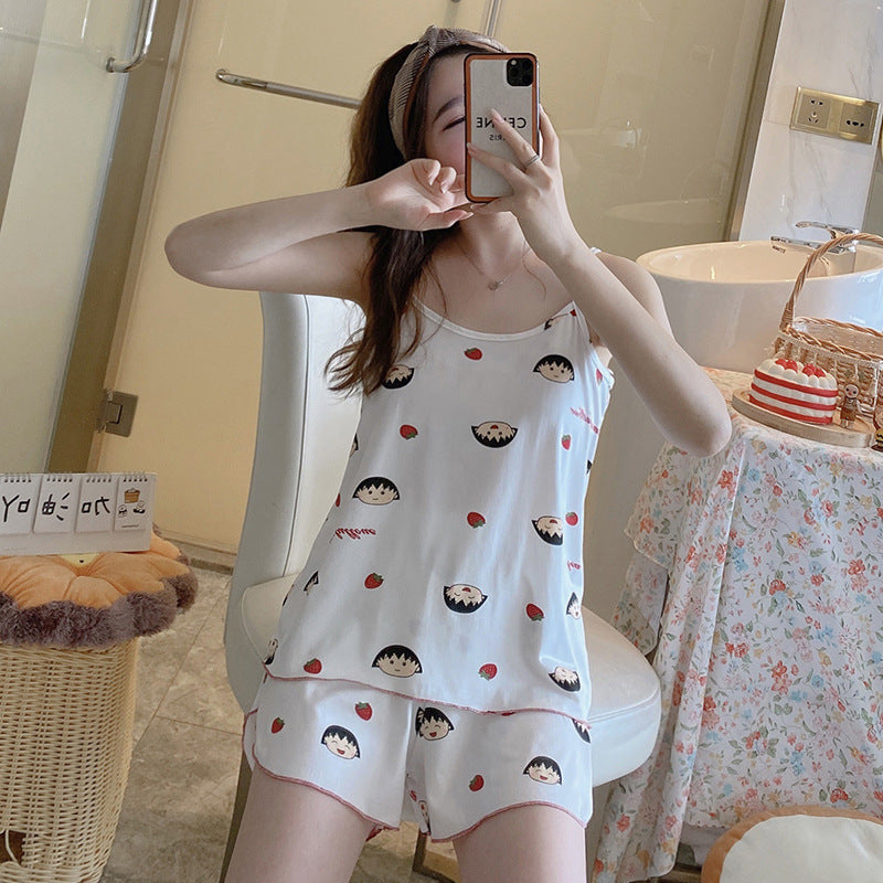 女士時尚簡約吊帶家居服睡衣兩件套 - Image 13