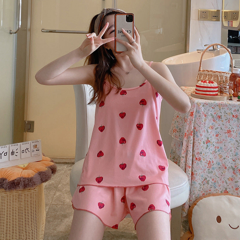 女士時尚簡約吊帶家居服睡衣兩件套 - Image 8