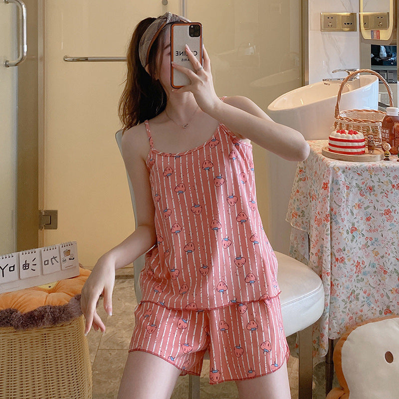 女士時尚簡約吊帶家居服睡衣兩件套 - Image 12
