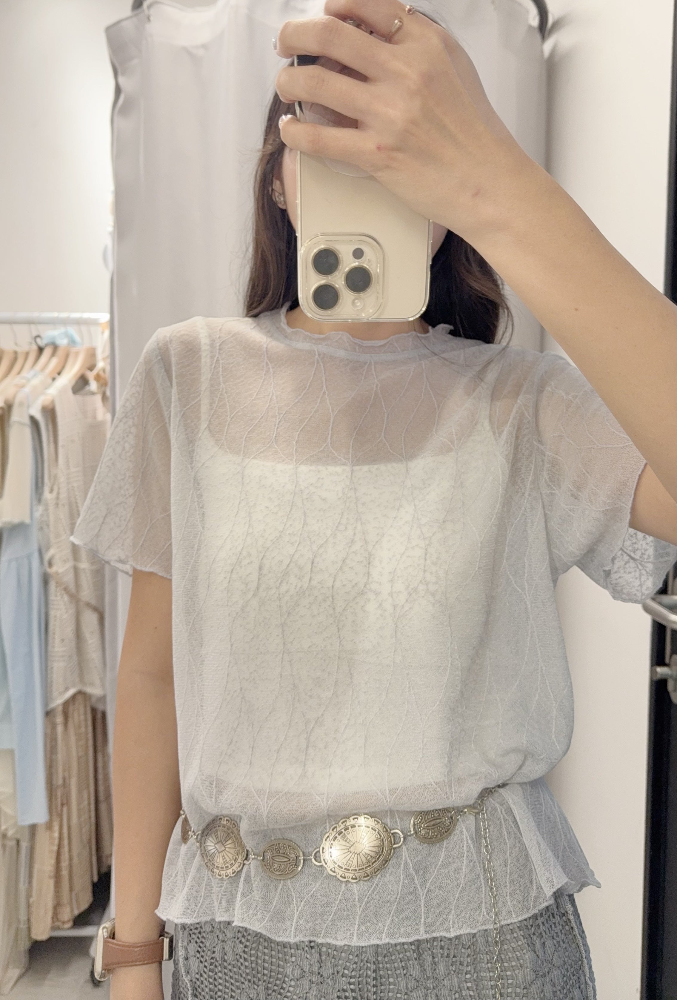 夏季 樹葉紋透視上衣 – 葉紋透視,性感微涼 - Image 3