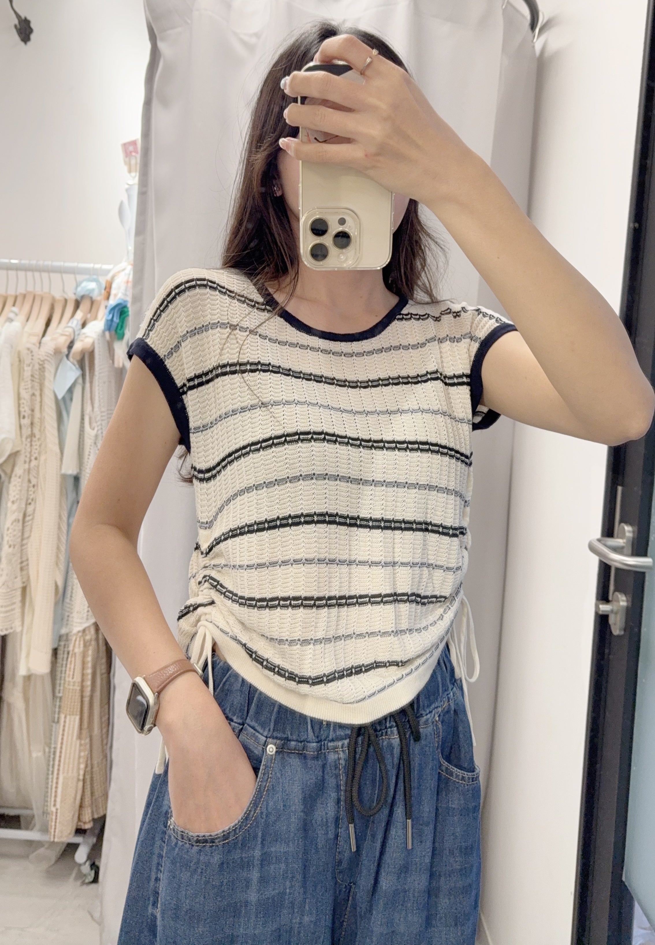 夏季 側面束邊橫條紋線衫 – 側面束邊,穿出腰線 - Image 3