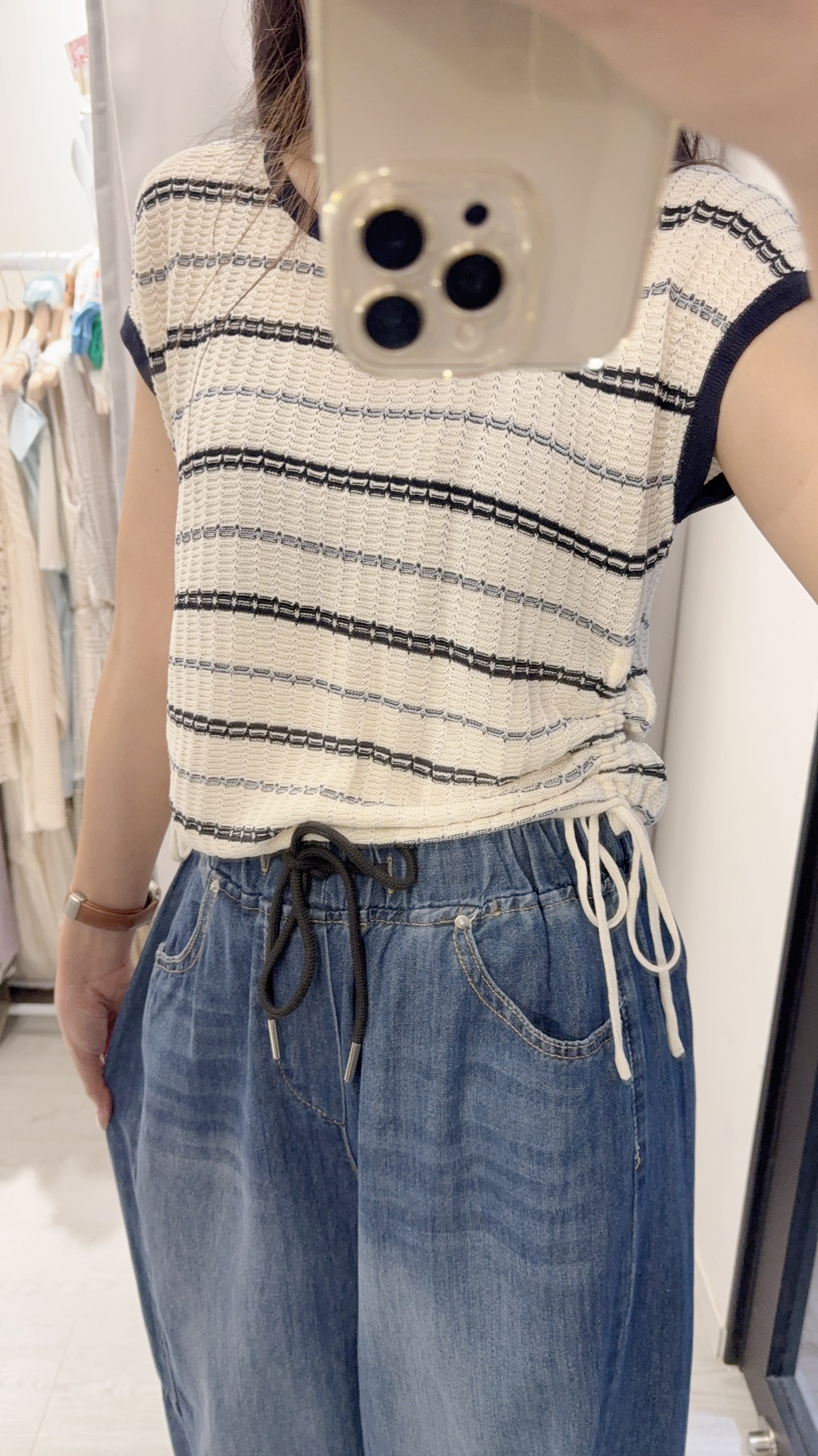 夏季 側面束邊橫條紋線衫 – 側面束邊,穿出腰線 - Image 4