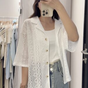 夏季 通花翻領開胸外套/上衣 – 可當外套或上衣，通花精緻