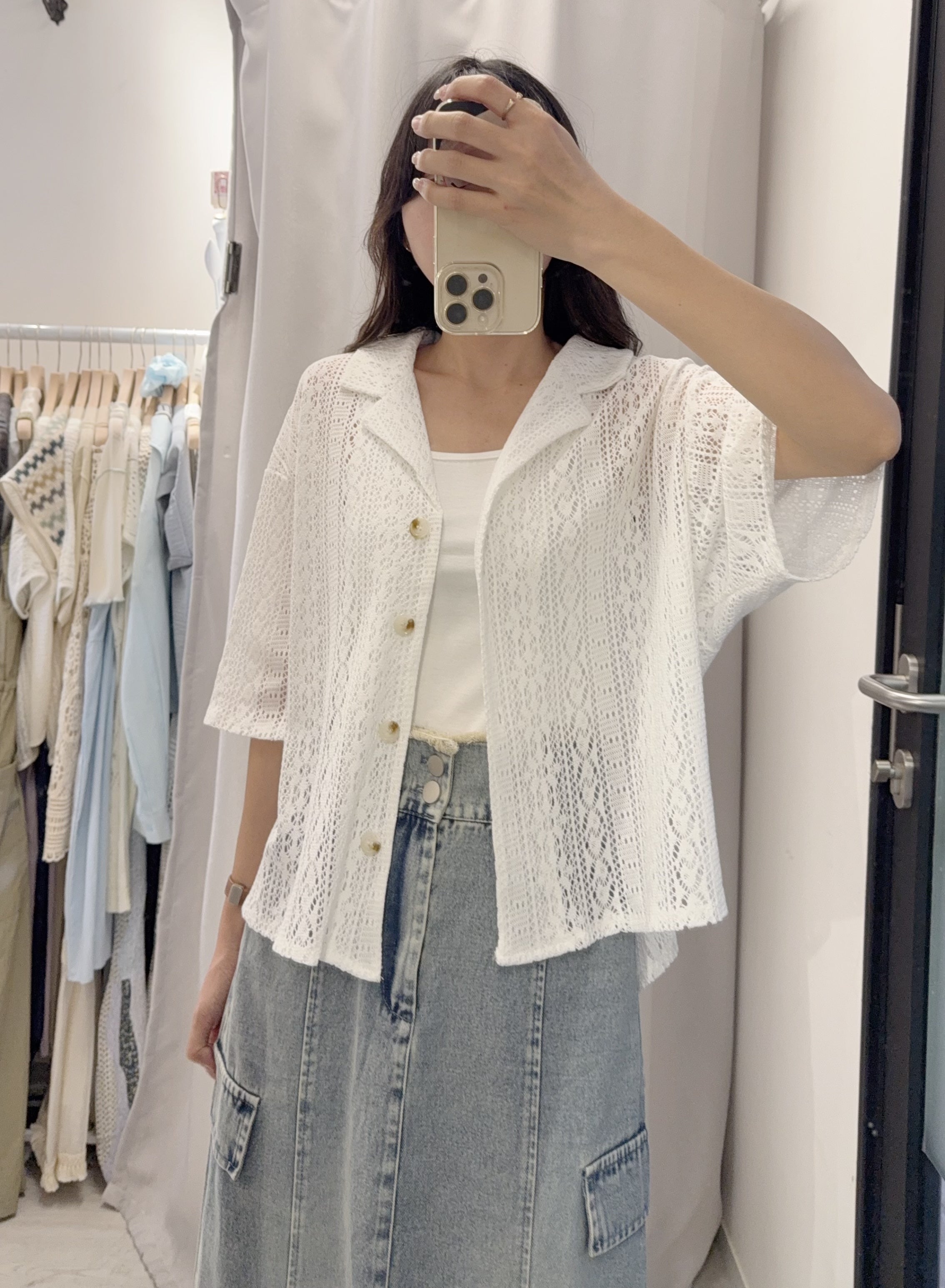 夏季 通花翻領開胸外套/上衣 – 可當外套或上衣,通花精緻 - Image 2