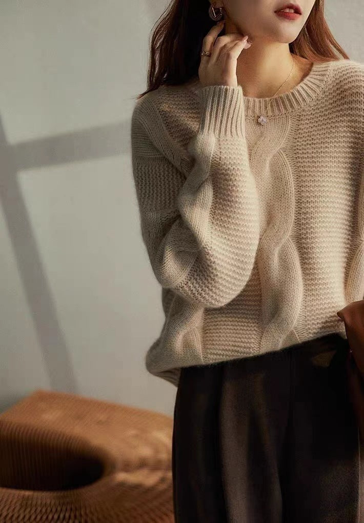 女士秋冬重工休閒風寬鬆加厚羊毛衫