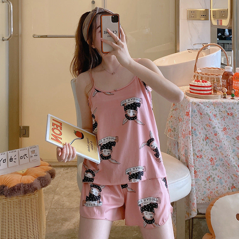 女士時尚簡約吊帶家居服睡衣兩件套 - Image 15