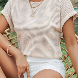 Crew Neck Solid Loose T-shirt, Casual Short Sleeve Top For Spring & Summer, Women's Clothing