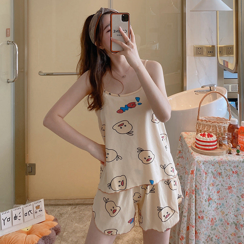 女士時尚簡約吊帶家居服睡衣兩件套 - Image 5