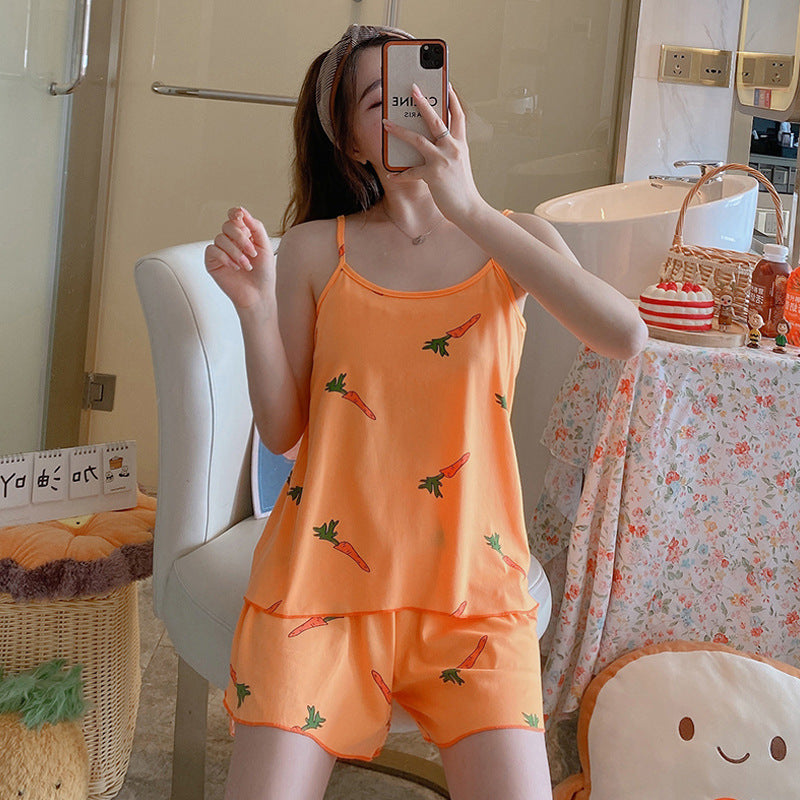 女士時尚簡約吊帶家居服睡衣兩件套 - Image 7