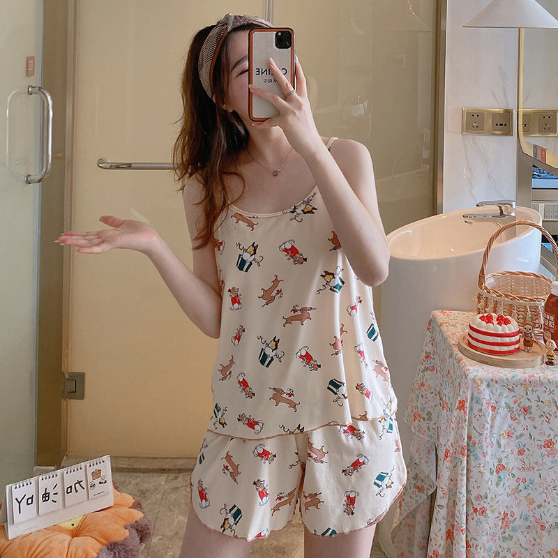 女士時尚簡約吊帶家居服睡衣兩件套 - Image 11