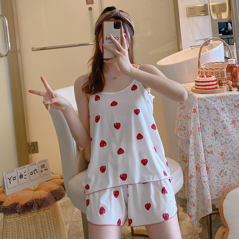 女士時尚簡約吊帶家居服睡衣兩件套 - Image 9