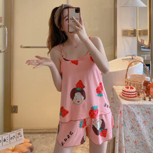 女士時尚簡約吊帶家居服睡衣兩件套 的另一種觀點